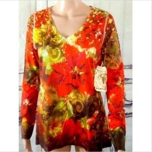 Women's Small NWT Top Christmas Red Party Stretch